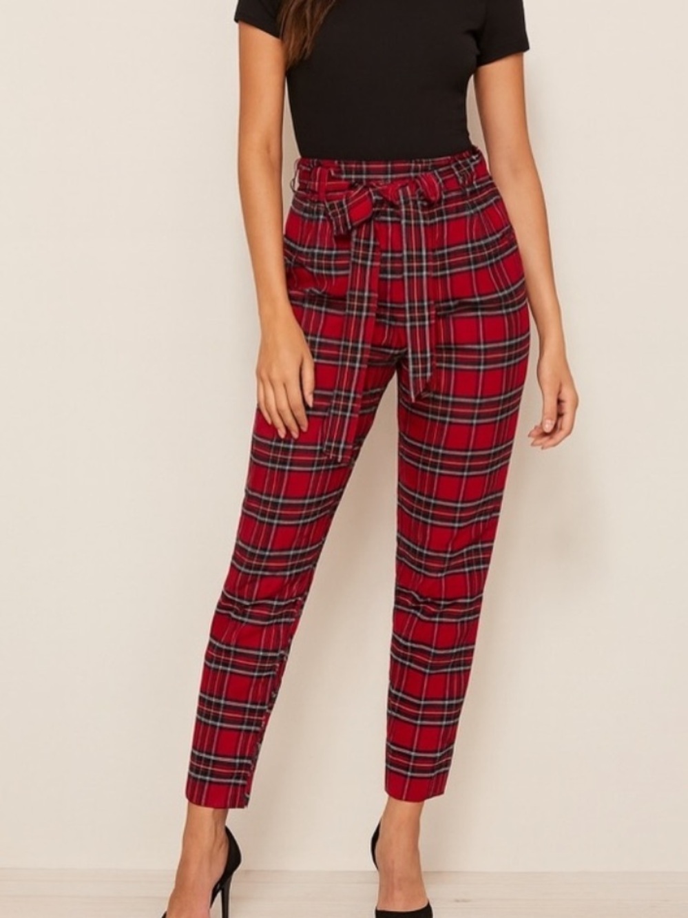 Antonio Melani Natalia Plaid Paperbag Pants Red